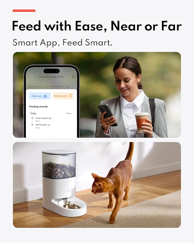 Homerunpet Smart Automatic Cat Feeder, No Jam Freeze Dried Safe, WiFi & Bluetooth App Control, 30-Day Freshness, 6L Timed Pet Feeder for Cats and Small Dogs (Pocelain Bowl)