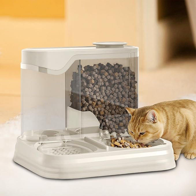 Gravitational Pet Feeder and Water Dispenser Set, Automatic Pet Feeder for Cats Dogs Saving Feeding Station Reduces Waste, Suitable for Dogs Cats Pets Animals Large Capacity (White)