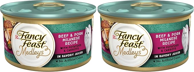 Fancy Feast Purina Medleys Beef & Pork Milanese with Carrots & Potatoes in Savory Juices - 3 oz. Cans,(Pack of 48)