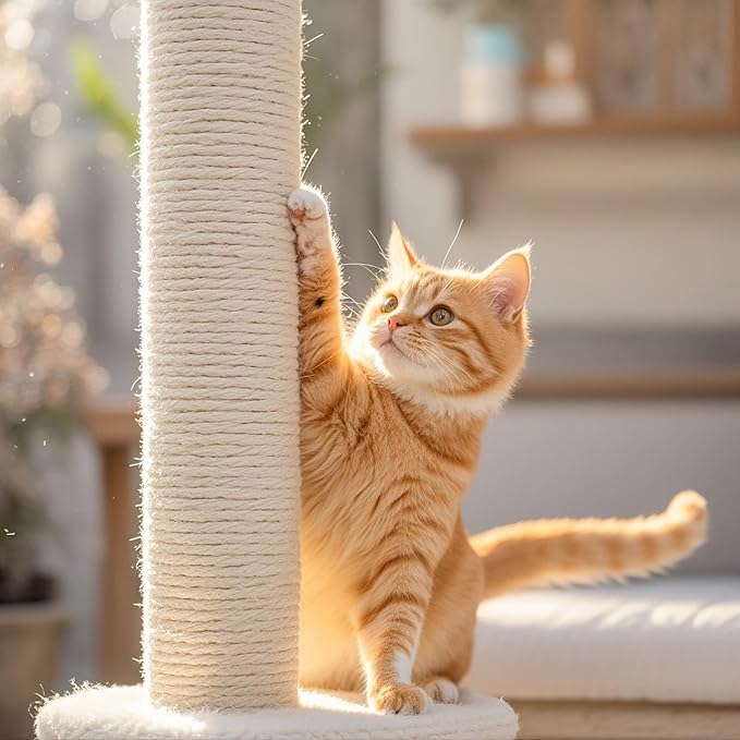 PowerKing 4-Pack 15.7" Cat Scratching Post Replacement - Natural Sisal Rope Scratcher Poles with M8 Screws for Indoor Cat Tower Renewal Parts, Cat Furniture Refill Parts (White)