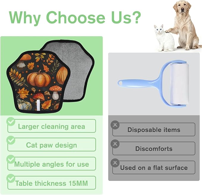 Reusable Pet Hair Removal Glove Pumpkin Mushroom Leaves Magic Brush for Cat & Dog Hair Remover for Car, Sofa, Bedding, Clothes - 9x9 Mitt Washable