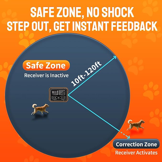 Wireless Dog Fence System, Indoor & Outdoor Use, 1 Acre High-Precision Radar Wireless Dog Fence, Real-time Monitoring, 9-26in Medium & Large Breeds, Not Limited by GPS Signal (for one Dog)