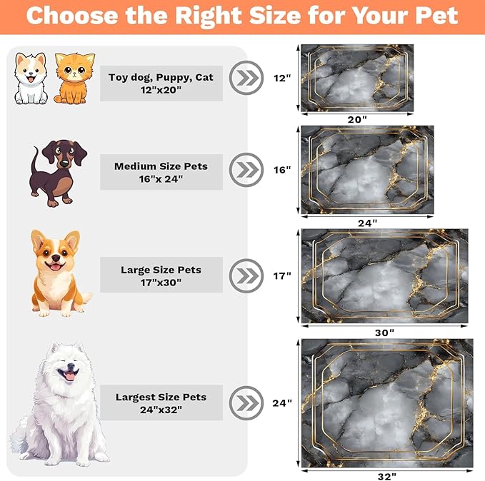 Grey Marble Dog Food Mat for Floors Absorbent, Quick Dry Water Dispenser Mat for Food, Water, Pet Supplies 16" x 24", Abstract