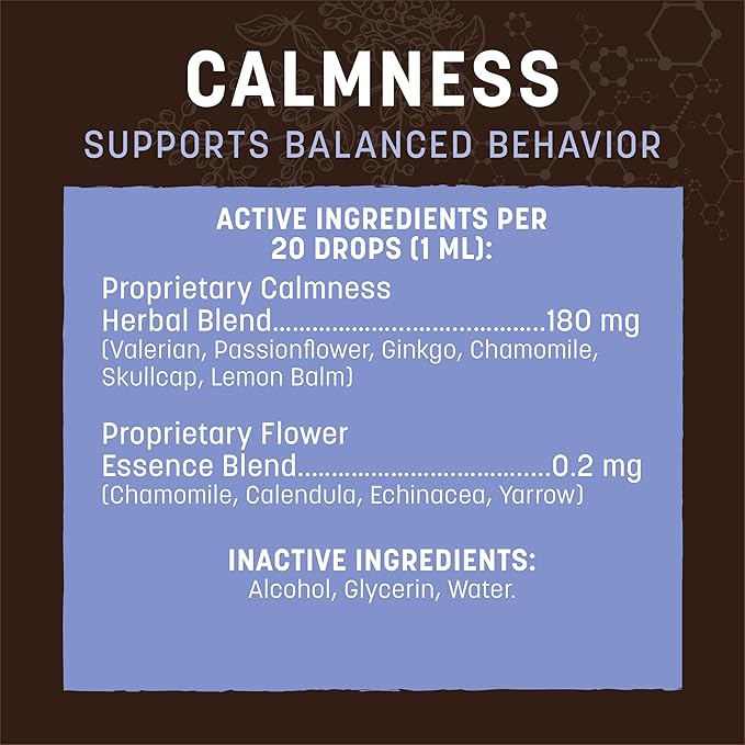 Earth Animal Apothecary Liquid Supplement - Calmness Herbal Remedies for Dogs & Cats - 2 fl oz