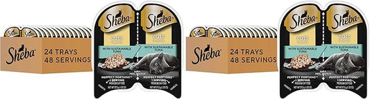 Sheba Perfect Portions Wet Cat Food Cuts in Gravy,Cat Food Wet Recipe,Sustainable Tuna Entree,2.6 oz. Twin-Pack Trays (,48 Servings),24 Count (Pack of 2)