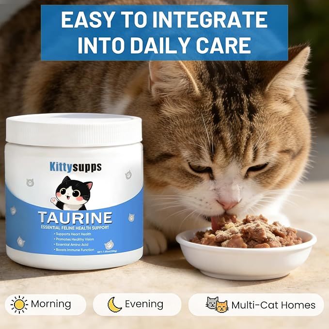 Pure Taurine for Cats, Taurine Supplement for Cat 200g, Cat Taurine Supplement to Support Heart & Promote Healthy Vision, Boost Immune Function, Easy to Mix in Food with Dosing Spoon