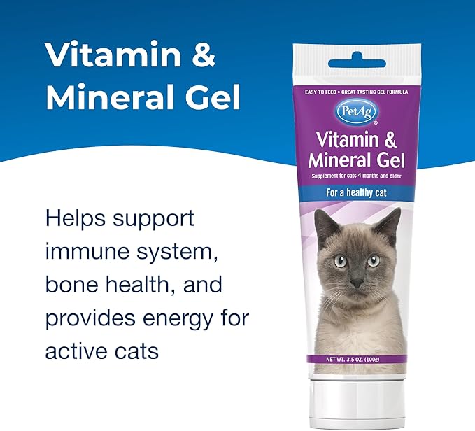 PetAg Vitamin & Mineral Gel Supplement for Cats - 3.5 oz, Pack of 2 - Provides Basic Daily Vitamins & Minerals for Cats 4 Months and Older - Easy to Digest