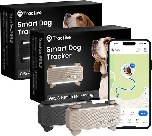 Tractive Smart Dog GPS Tracker | Live Pet Tracker with Virtual Fence | Vital Signs Monitoring of Heart & Respiratory Rate | Bark Monitoring | Dog Collar Attachment (Bundle of 2, Black & Brown)