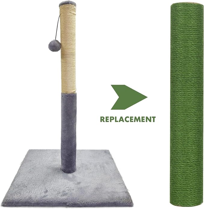 Barelove Cat Scratching Post Replacement, 4 Pieces Cat Scratcher Cat Tree Replacement Parts, 15.4'' x 2.67" Dia + 7.87“ x 2.67" DiaNatural Sisal Rope Cat Scratch Posts Include M8 Screws, Green