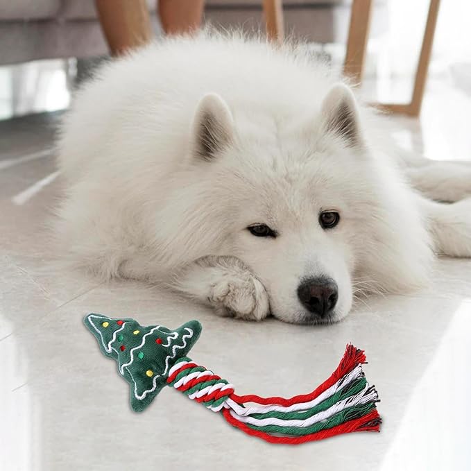 Dog Rope Toy Christmas Dog Toy Lightweight Pet Supplies for Aggressive ers Dog Toy for Playing Training Xmas Gifts, Christmas Tree