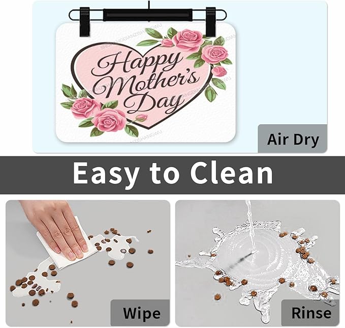 Dog Food Mat Dog Mat for Food and Water 18X12In Happy Mother's Day Floral Gift Mom Df No Stains Cat Pet Feeding Mats Water Bowl for Messy Drinkers
