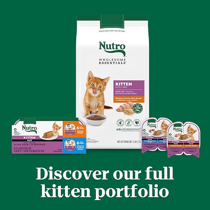 Nutro Perfect Portions Wet Kitten Food Pate Whitefish and Salmon Recipe, Pate Wet Cat Food, 2.6 oz. Twin-Pack Trays, 24 Count, 48 Servings