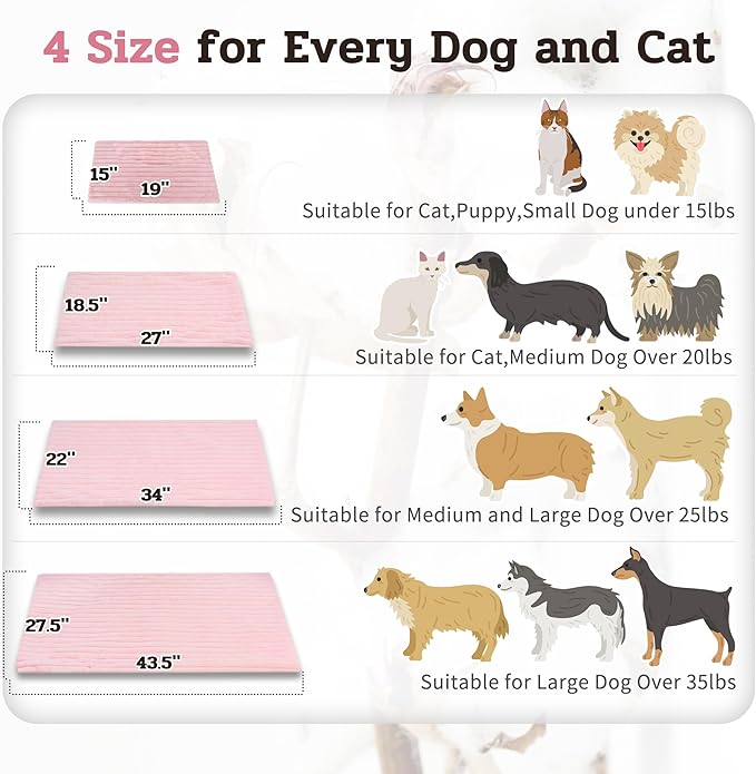 NWK Pack of 4 Fluffy Self Warming Cat Mat, Cat Blanket, Thermal Dog Mat, Washable, Non-Slip Bottom for Sofa & Crate & Kennel & Car Seat (Blush Pink, Small (19'' X 15'' X 0.7''))