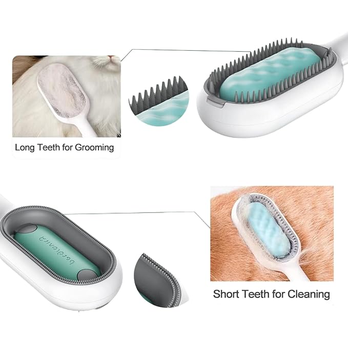 Cat Hair Brush With Water Infused 4 in 1, Pet Grooming Self Cleaning Sticky Brush for Cats, Reusable Cat and Dog Hair Remover with Unique Water Tank Design suitble for every pet hair (blue)