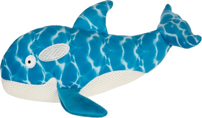 TrustyPup Strong 'N Silent Swimmer Soft Plush Orca Squeaker Chew Guard Dog Toy - Blue, Large