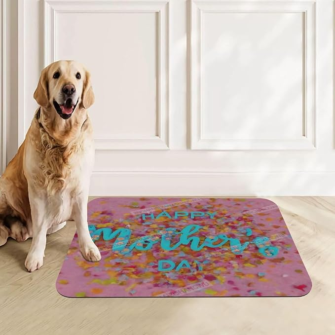 Dog Food Mat Dog Mat for Food and Water 18X12In Happy Mother's Day Floral Gift Mom Fc No Stains Cat Pet Feeding Mats Water Bowl for Messy Drinkers