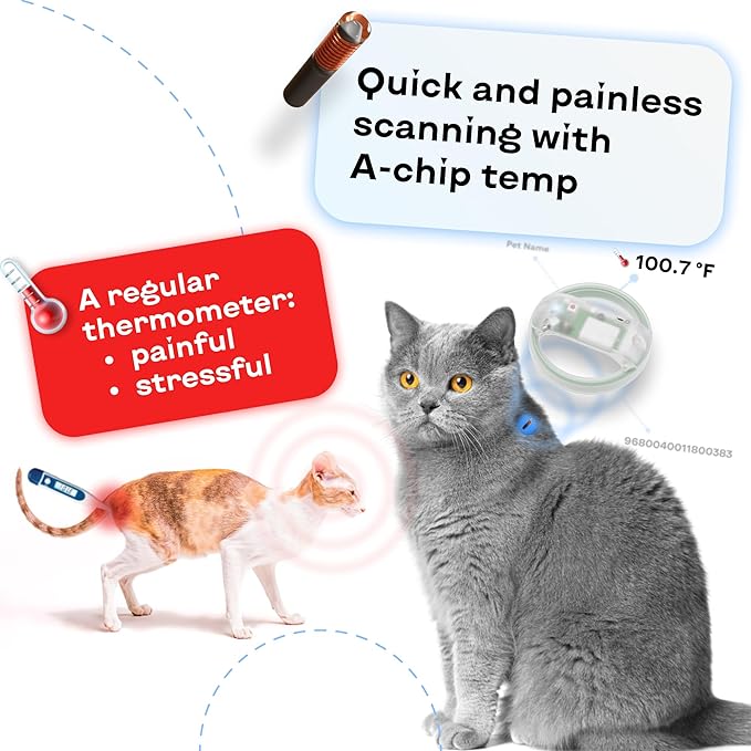 Microchip Scanner - RFID Reader - Chip Pet Scanners with Registration and Temperature Monitoring Seamless Animal ID Integration for Animals, Dogs, Cats, Puppy, Kitten
