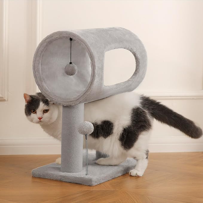 Cat Craft Scratching Post 20.5" Cat Tree with Tunnel Carpet Cat Tower Kitten Tree Cat Tree with Hanging Ball for Indoor Cat, Grey