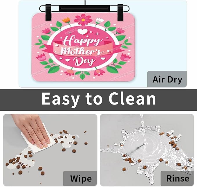 Absorbent Dog Water Cat Mat for Food Water Bowl Quick Dry Happy Mother's Day Floral Gift for Mom X Pet Feeding Mats No Stains Dog Food Mat Pet Accessories Supplies Cat Bowl Mats 24x16In