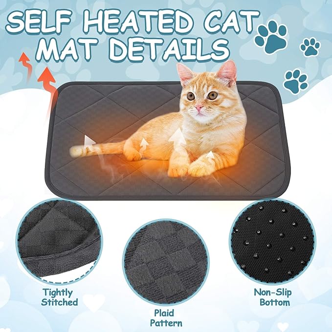 Riakrum 4 Pack Self Warming Cat Bed 17.7 x 13.7 Inch & Self Heating Cat Mat 16 x 20 Inch Anti-Slip Soft Round Thermal Heated Pet Bed with 4 Storage Bags for Indoor Outdoor Small Pet Kittens Puppies
