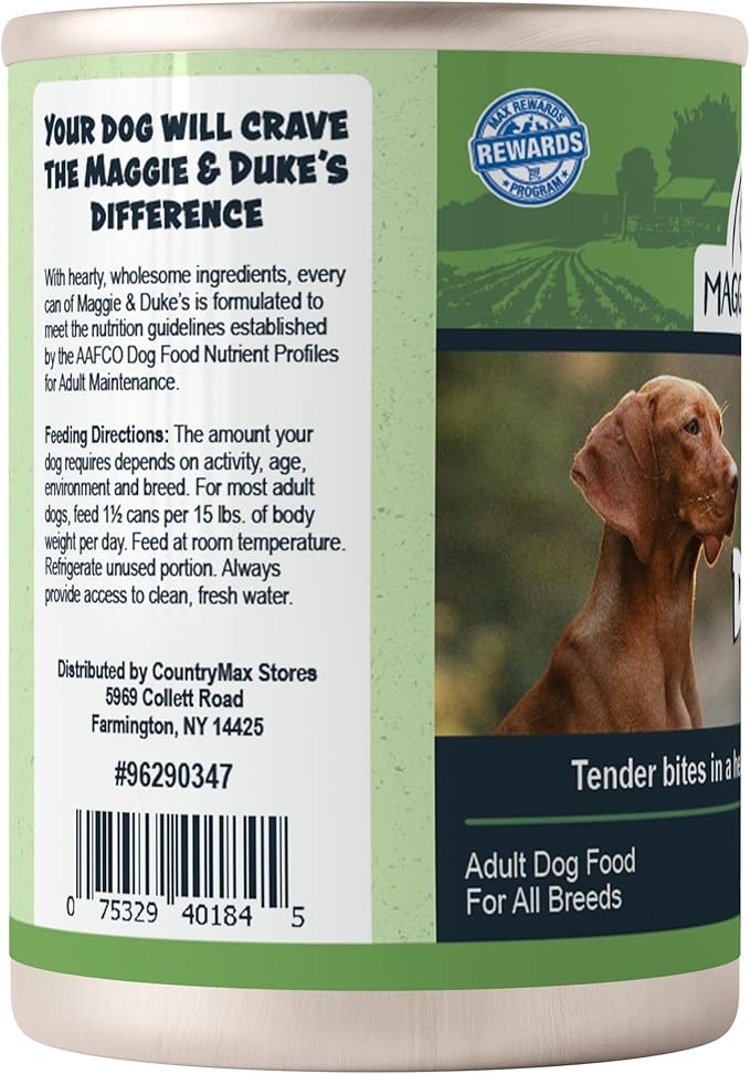 CountryMax Maggie & Duke's Tender Bites in Gravy Canned Dog Food, 14 oz Cans – Premium Wet Food for Dogs, High Protein, Grain-Free, Natural Ingredients (24 Pack, Duck Dinner)