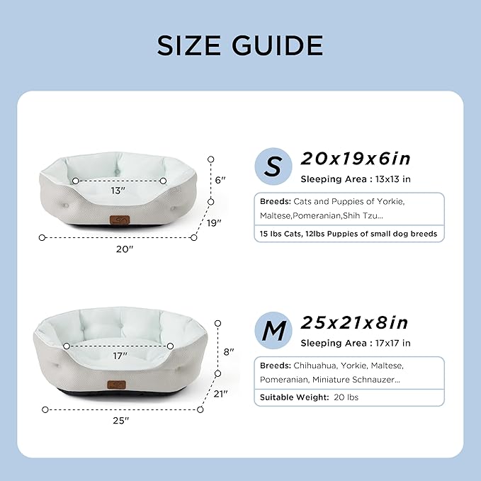 Bedsure Cooling Dog Beds for Small Dogs - Round Cat Beds for Indoor Cats, Washable Pet Bed for Puppy and Kitten with Slip-Resistant Bottom, 20 Inches, Blue