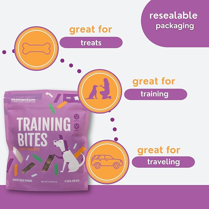 Momentum Carnivore Nutrition Freeze-Dried Pork Training Bites – Two Ingredients-Pork Kidney and Heart, Grain-Free, All-Natural Dog Treats –Made in USA – Perfect for Training & Rewards- 2.5 oz Bag