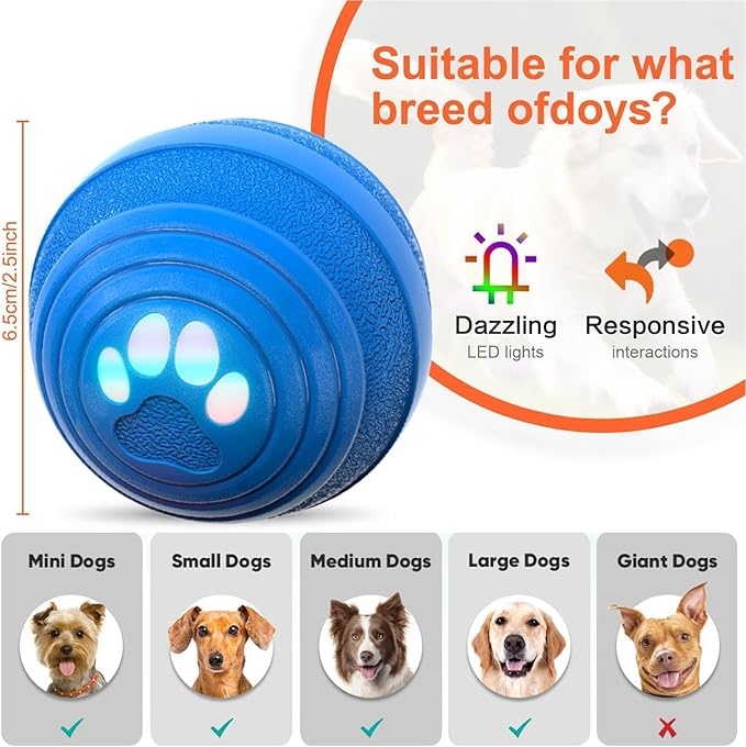 Pet Bounce Ball for Dogs,Rechargeable Pet Supplies - Bouncing & Rolling Ball Dog Toy | for Play Exercise Boredom Relief Stimulation Indoor Outdoor Home Apartment