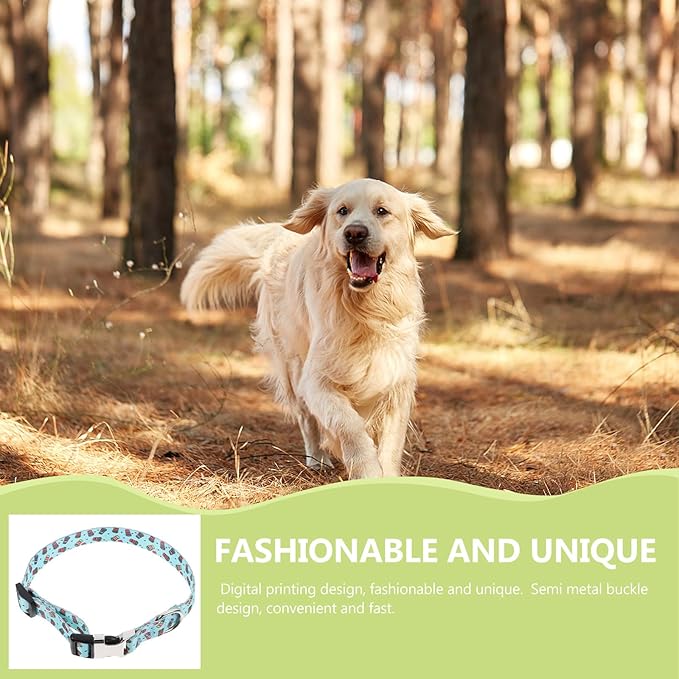 Toyvian Decorative Printed Dog Collar and Cat Neck Collar Thickened with Semi-Metal Buckle Adjustable in Green Coffee Medium for Pet Supplies