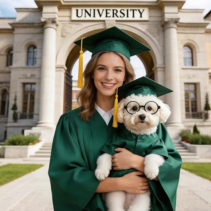 Dog Graduation Cap and Gown Set 2026 - Adjustable Washable Pet Cosplay Costume for Small Medium Dogs, Graduation Gift Supplies with Cap Robe Tassel,Dog Graduation Outfits Gifts (Green, Small)