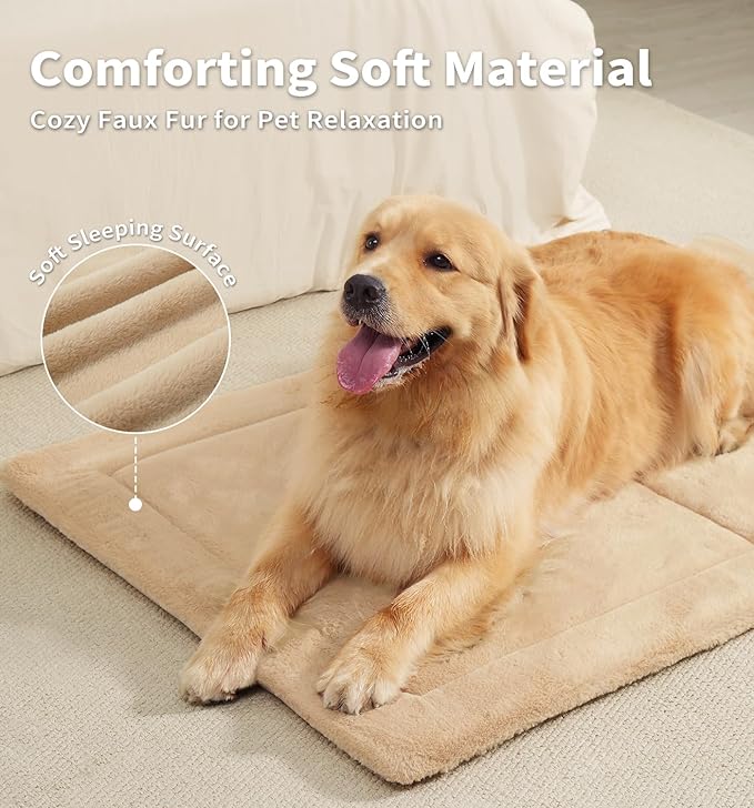MADE 4 PETS Dog Crate Pad Bed for Large Dogs, Washable & Reversible, Anti-Slip Kennel Mat for Cozy Sleeping, Soft Fluffy Dog Bed for Indoor & Outdoor Use, 36"x27", Khaki