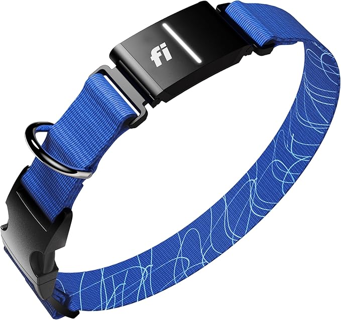 New Fi Series 3+ Smart Dog Tracker Collar [12 Month Membership Included] GPS Tracker for Dogs with Health & Behavior Monitoring, Escape Alerts, Waterproof, LED, Apple Watch Compatible (Blue, Medium)