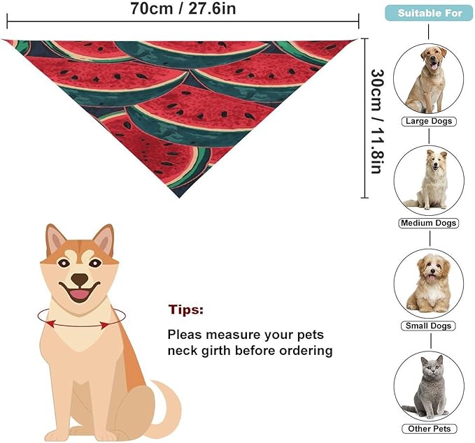 Dog Bandana Spring Pet Scarf Adjustable Triangle Red Watermelon Printing Dog Bib Washable Polyester Puppy Bandana for Small Medium Large Dogs Cat Birthday Party Supplies