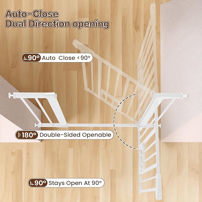 Mumeasy 36" High Extra Tall Baby Gate with Cat Door, 29.6"-40.5" Wide Pressure Mounted Dog Gate with Small Pet Door, Auto Close Pet Gate for House,Stairs,Doorways,White