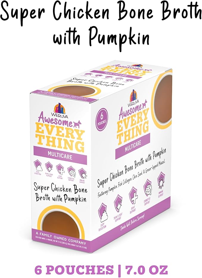 Weruva Awesome Everything Dog Food Mixer, Super Chicken Bone Broth, 7oz Pouch, Pack of 6