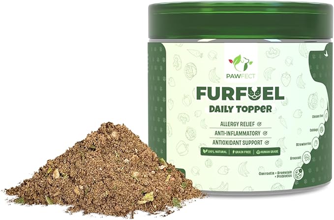 Pawfect Furfuel Dog Food Toppers Immune Support Allergy Relief Gut Health Skin and Coat Care Anti Inflammatory Dog Food Toppers with Bromelain Broccoli Quercetin Antioxidant Formula (150g/5.29oz)