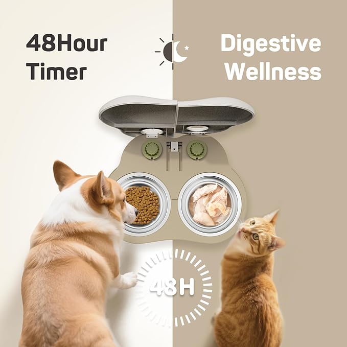 Plike 2-Meal Automatic Pet Feeder, 48H Timed Wet Food Refrigerated Dispenser, Includes 2 Ice Packs and Stainless Steel Pet Bowl, Ideal for Wet Food, Yogurt & Canned Meals – for Cats & Small Dogs