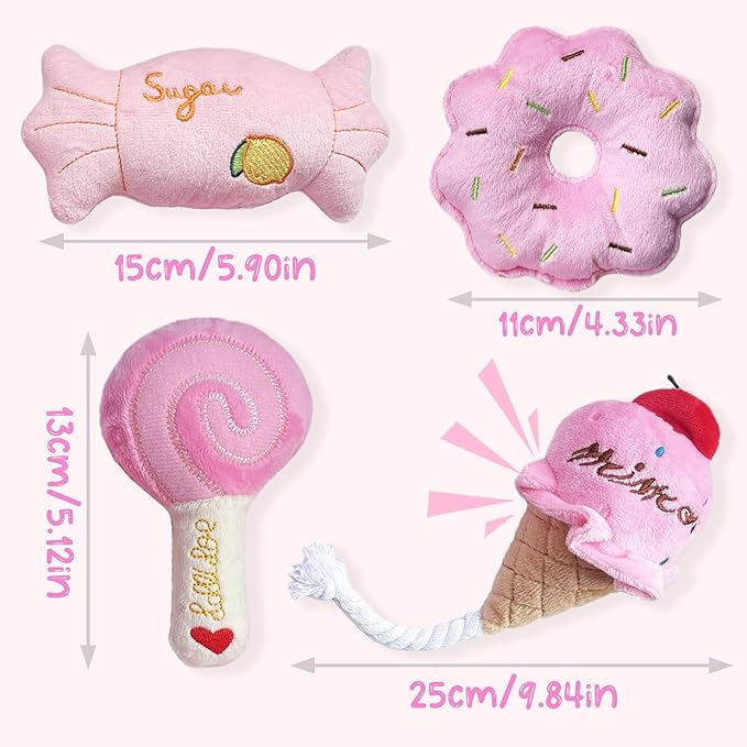 Dog Toys for Small Dogs, Puppy Toys for Teething Small Breed - Cute Pink Plush Dog Toy Set with Squeaker, Soft Dog Squeak Toys, Durable Dog Stuffed Toys & Dog Chew Toys for Puppies and Small Dogs