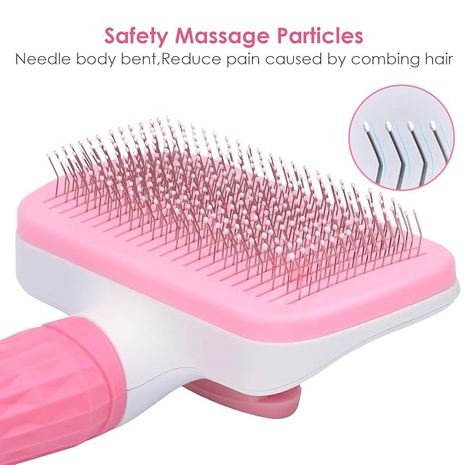 TIMINGILA Self Cleaning Slicker Brush for Dogs and Cats,Pet Grooming Tool,Removes Undercoat,Shedding Mats and Tangled Hair,Dander,Dirt, Massages particle,Improves Circulation (Pink)