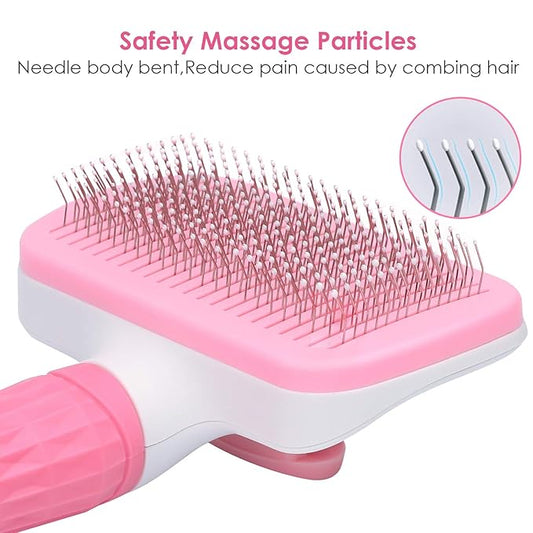 TIMINGILA Self Cleaning Slicker Brush for Dogs and Cats,Pet Grooming Tool,Removes Undercoat,Shedding Mats and Tangled Hair,Dander,Dirt, Massages particle,Improves Circulation (Pink)