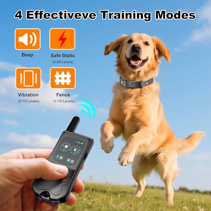 Wireless Dog Fence, Electric Dog Fence with 3 Warning Modes, Waterproof Portable Perimeter Dog Collar, Portable Training Control 1300FT Range, Outdoor Safe Pet Containment System Black