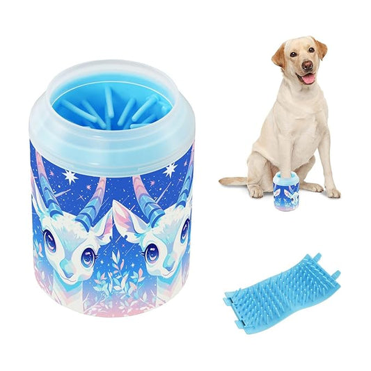 Deer with Starry Background Art Portable Pet Paw Cleaner Cup Soft Silicone Bristles Pets Grooming Supplies for Small Medium Large Breed Dogs, Cats
