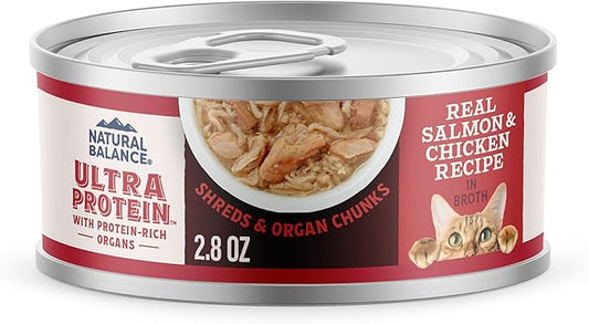 Natural Balance Ultra Protein Wet Cat Food, Salmon & Chicken Recipe in Broth, 2.8 oz (Case of 12)