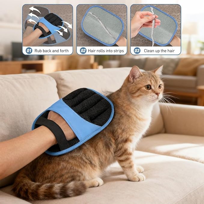 2-Pack Reusable Pet Hair Remover Gloves – Dog & Cat Grooming Gloves for Clothes, Furniture, Car Seats, Bedding, and Fur Removal (Black)