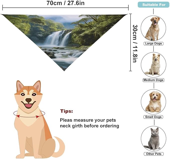 Dog Bandana Spring Pet Scarf Adjustable Triangle Waterfall Landscape Painting Printing Dog Bib Washable Polyester Puppy Bandana for Small Medium Large Dogs Cat Birthday Party Supplies