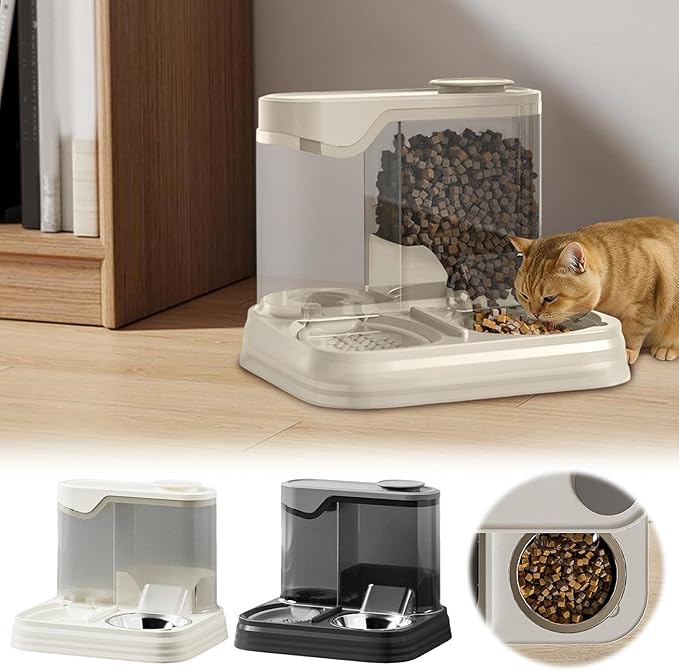 Gravitational Pet Feeder and Water Dispenser Set, Automatic Pet Feeder for Cats Dogs Saving Feeding Station Reduces Waste, Suitable for Dogs Cats Pets Animals Large Capacity (Black)