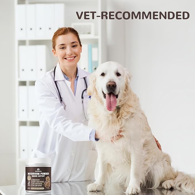 Turkey Tail Mushroom Powder for Dogs, Organic 10 Mushroom Blend for Lipoma Lumps and Bumps, Dog & Cat Herbal Supplements Probiotic with 50% β-Glucan, Joint Gut Immune Skin Support-45 Day Supply