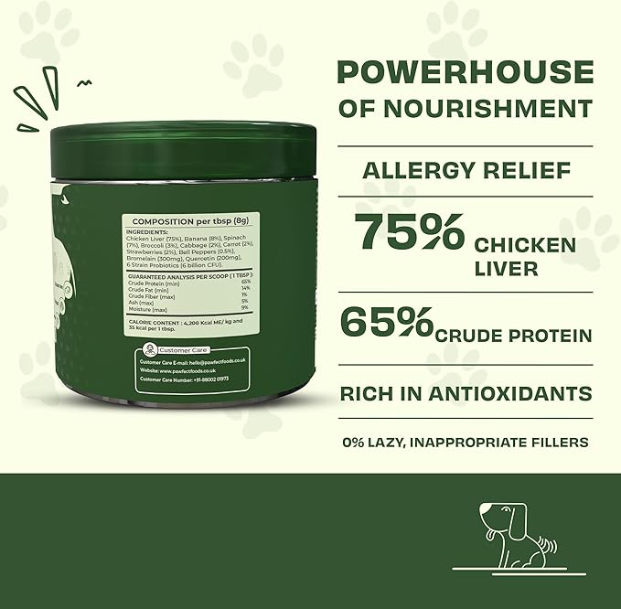 Pawfect Furfuel Dog Food Toppers Immune Support Allergy Relief Gut Health Skin and Coat Care Anti Inflammatory Dog Food Toppers with Bromelain Broccoli Quercetin Antioxidant Formula (150g/5.29oz)