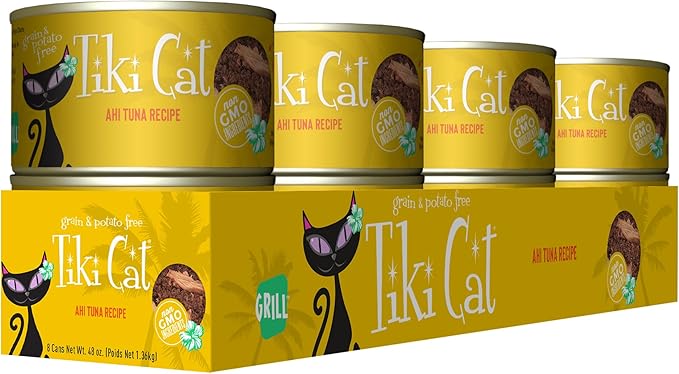 Tiki Cat Grill, Ahi Tuna, High-Protein and 100% Non-GMO Ingredients, Wet Whole Foods Cat Food for All Life Stages, 6 oz. Cans (Pack of 8)