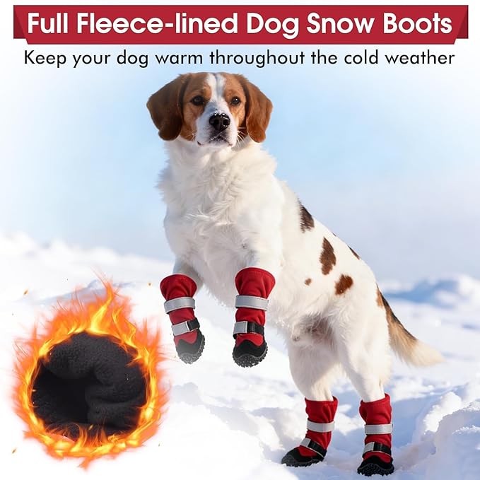 Dog Boots with Fleece Lining, Waterproof Dog Shoes for Medium and Large Dogs - Reflective, Non Slip, 2PCS Outdoor Snow Dogs Boots & Paw Protectors for Winter